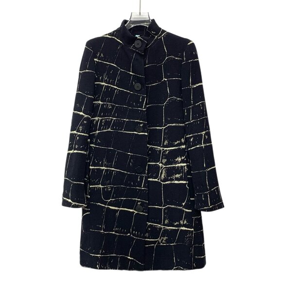 J19656 Maxmara Black rock pattern wool single-breasted long-sleeved coat jacket